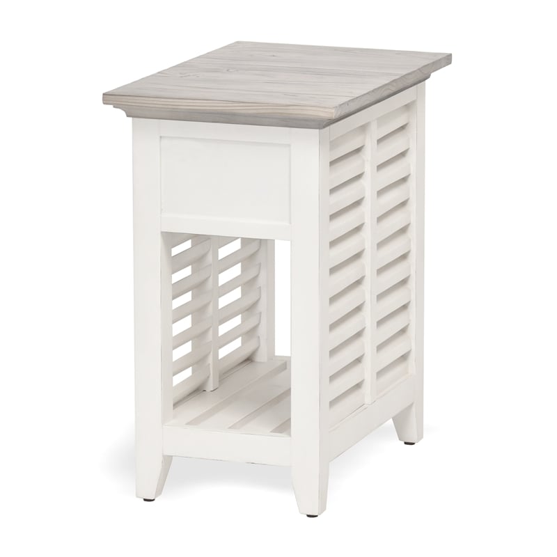 Pemberly Row Contemporary Wood Chairside Table with Drawer in Gray/White