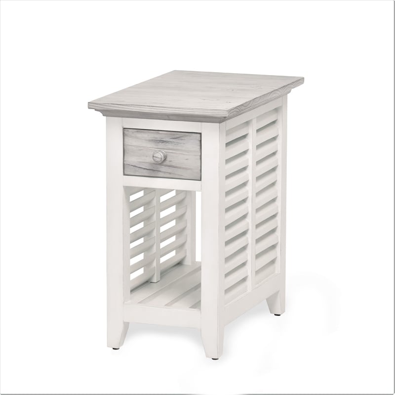Pemberly Row Contemporary Wood Chairside Table with Drawer in Gray/White