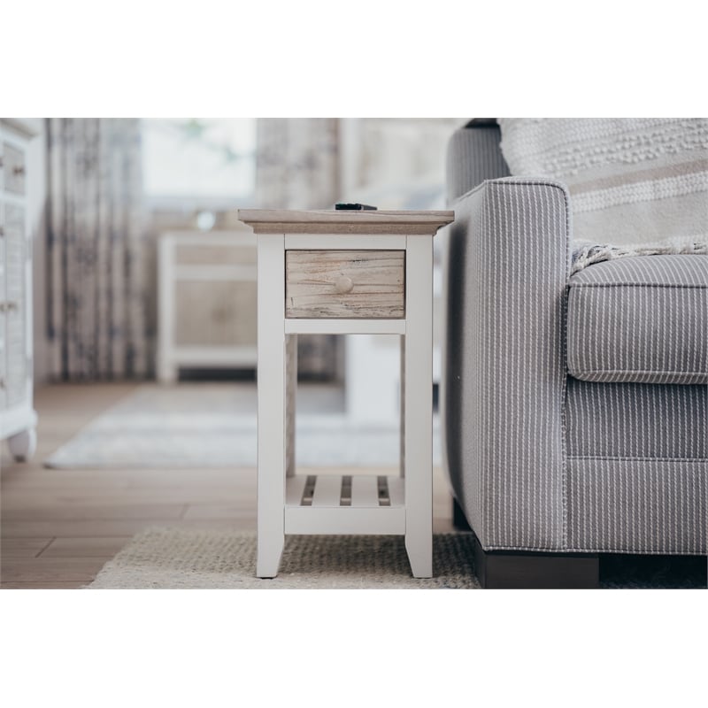 Pemberly Row Contemporary Wood Chairside Table with Drawer in Gray/White