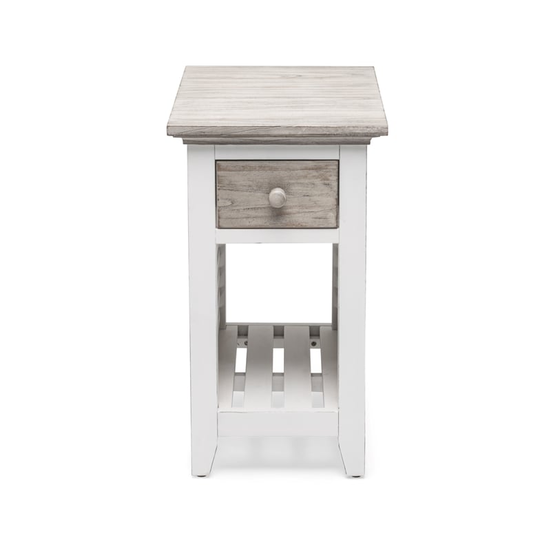 Pemberly Row Contemporary Wood Chairside Table with Drawer in Gray/White