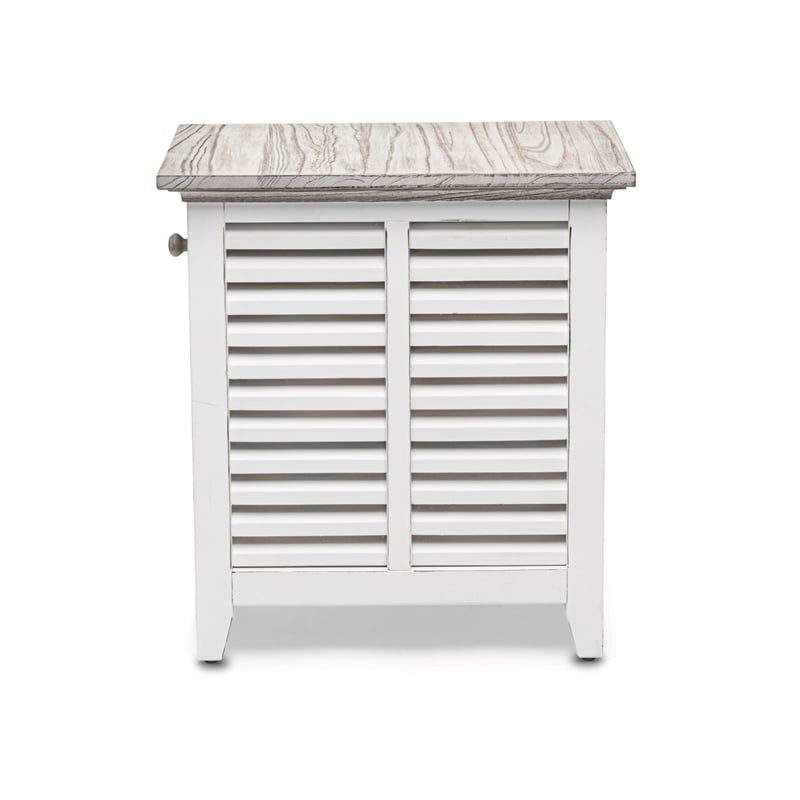 Pemberly Row Contemporary Wood Chairside Table with Drawer in Gray/White