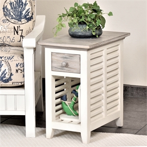 Pemberly Row Contemporary Wood Chairside Table with Drawer in Gray/White