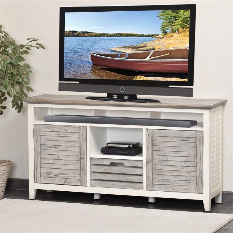 Pemberly Row Contemporary 2-Door Wood Entertainment Center in Gray/White