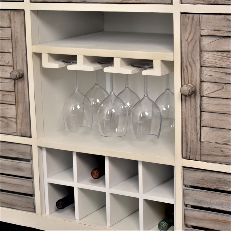 Pemberly Row Contemporary Wood Sideboard with Wine Rack in Gray/White