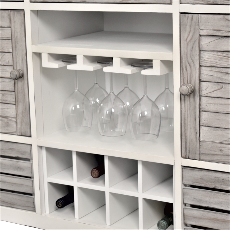 Pemberly Row Contemporary Wood Sideboard with Wine Rack in Gray/White