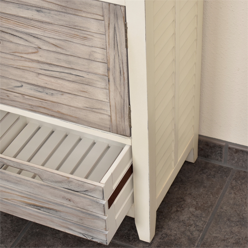 Pemberly Row Contemporary Wood Sideboard with Wine Rack in Gray/White