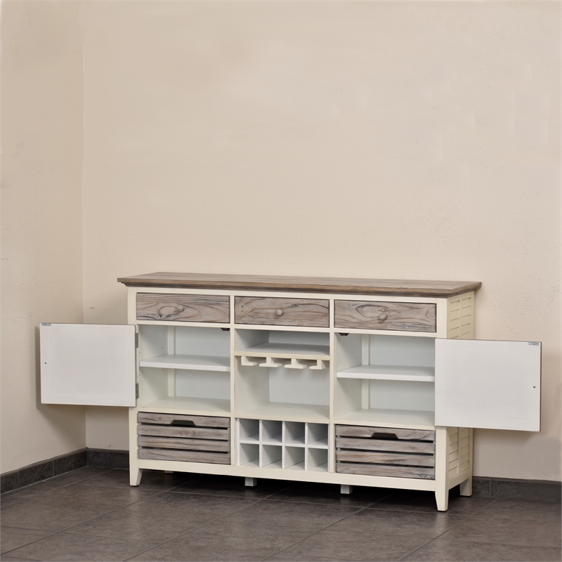 Pemberly Row Contemporary Wood Sideboard with Wine Rack in Gray/White