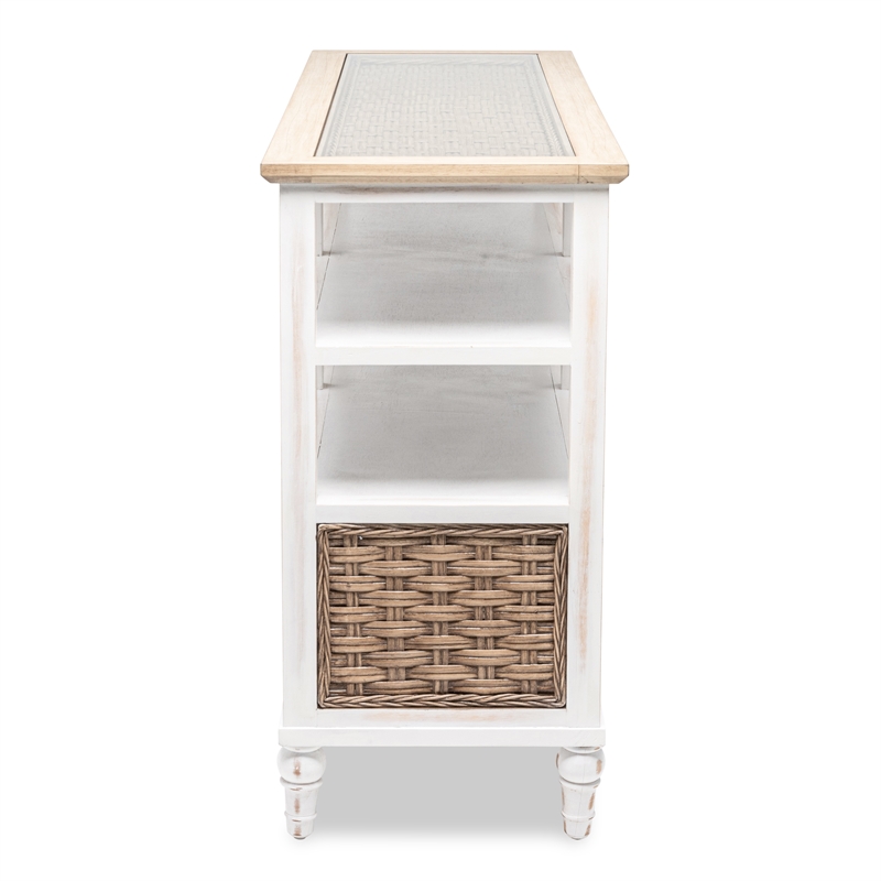 Pemberly Row Wood Entertainment Center with 3 Baskets in White