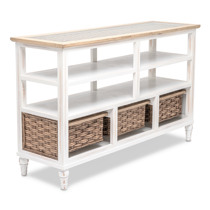 Pemberly Row Wood Entertainment Center with 3 Baskets in White