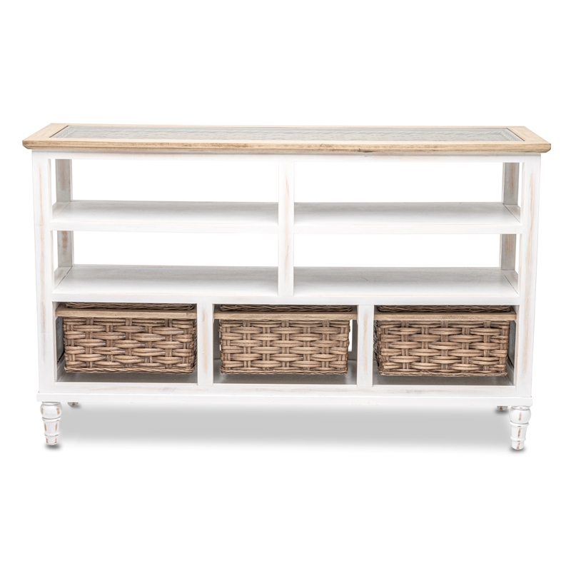 Pemberly Row Wood Entertainment Center with 3 Baskets in White