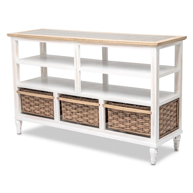 Pemberly Row Wood Entertainment Center with 3 Baskets in White