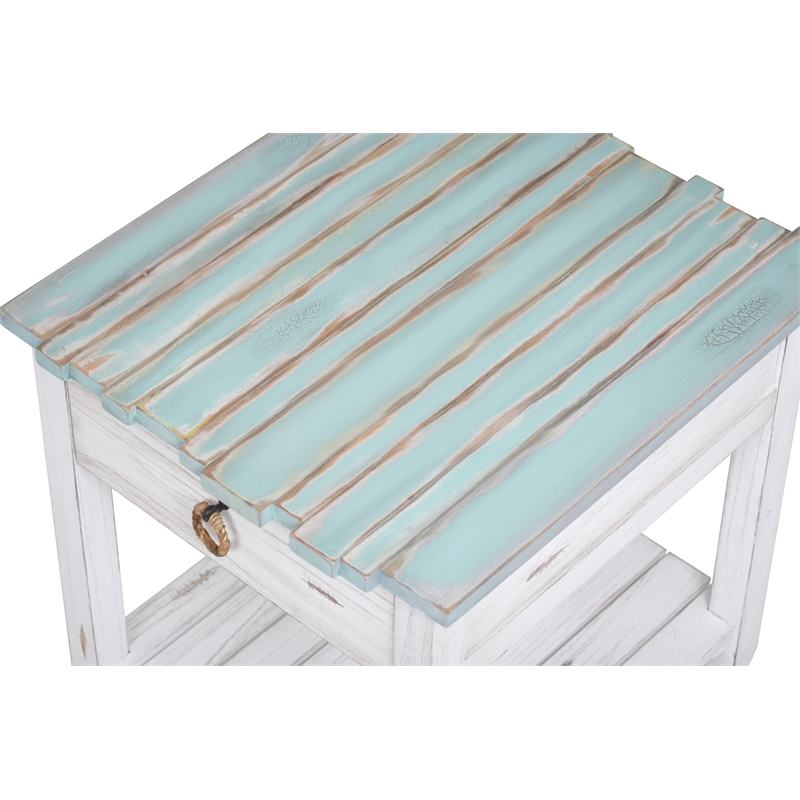 Pemberly Row Contemporary Wood End Table with Drawer in White/Blue