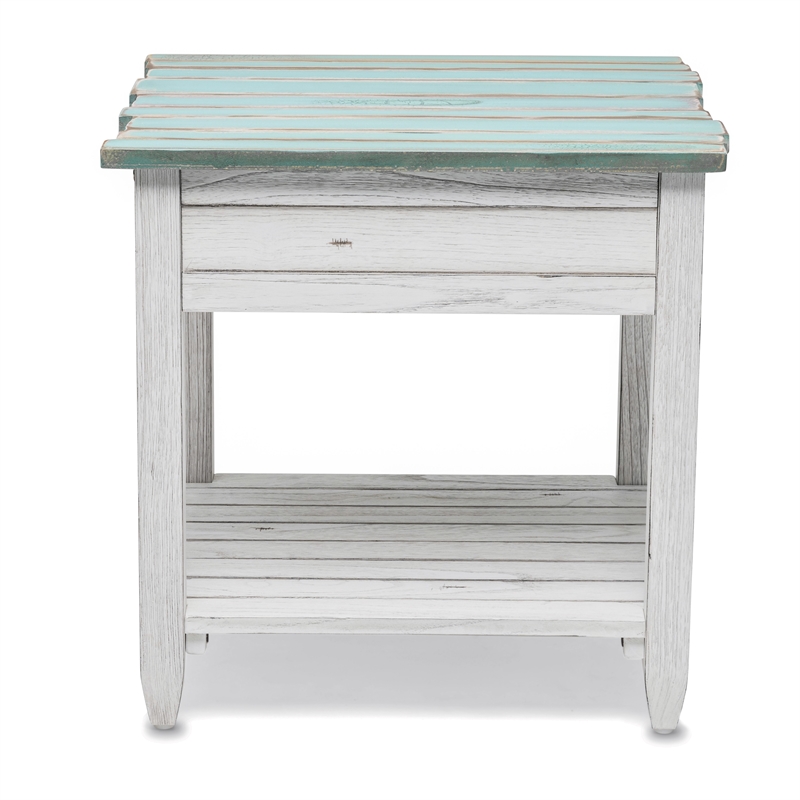 Pemberly Row Contemporary Wood End Table with Drawer in White/Blue