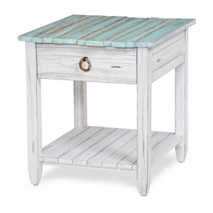 Pemberly Row Contemporary Wood End Table with Drawer in White/Blue