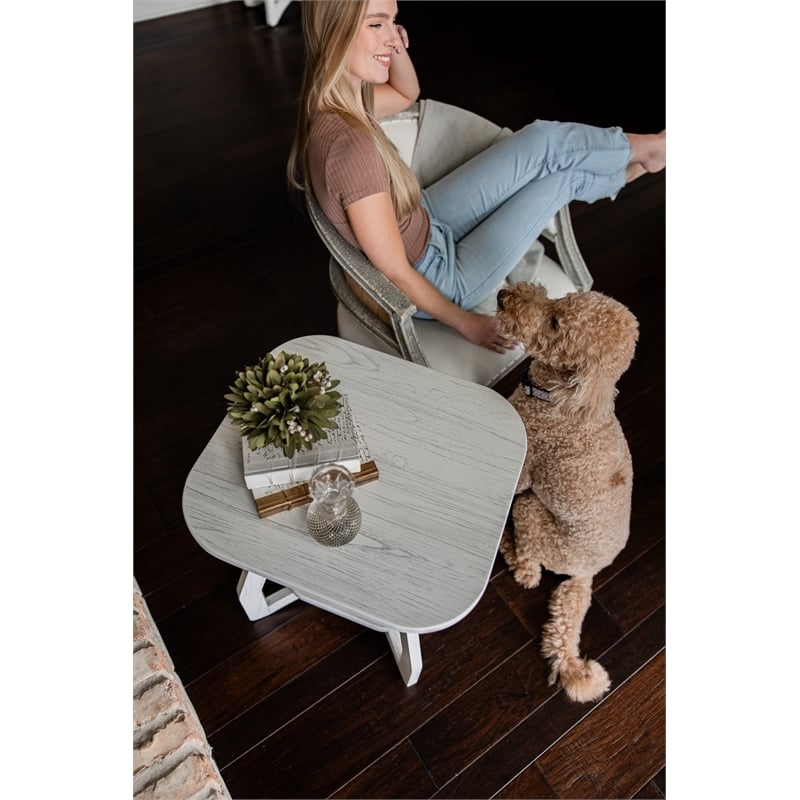 Pemberly Row Contemporary Wood Curved Edges End Table in White