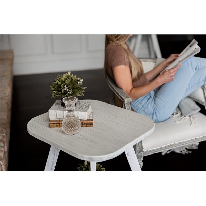 Pemberly Row Contemporary Wood Curved Edges End Table in White