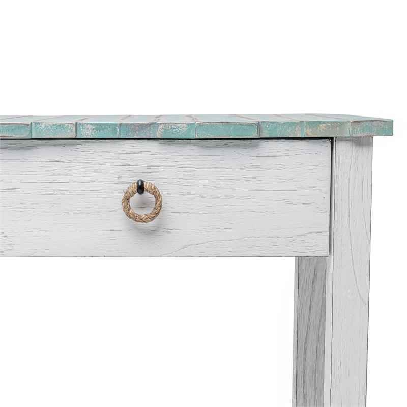 Pemberly Row Contemporary Wood Console Table with Drawers in White/Blue