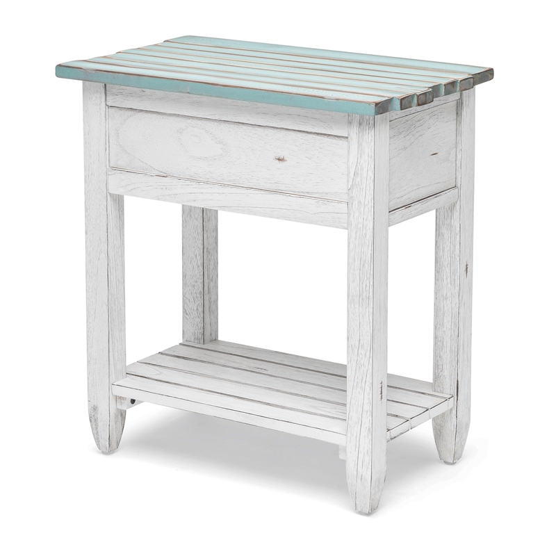 Pemberly Row Contemporary Wood Chairside Table with Drawer in White/Blue