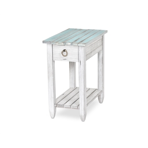 Pemberly Row Contemporary Wood Chairside Table with Drawer in White/Blue