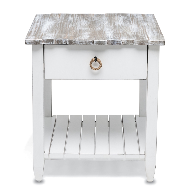 Pemberly Row Contemporary Wood End Table with Drawer in White/Gray