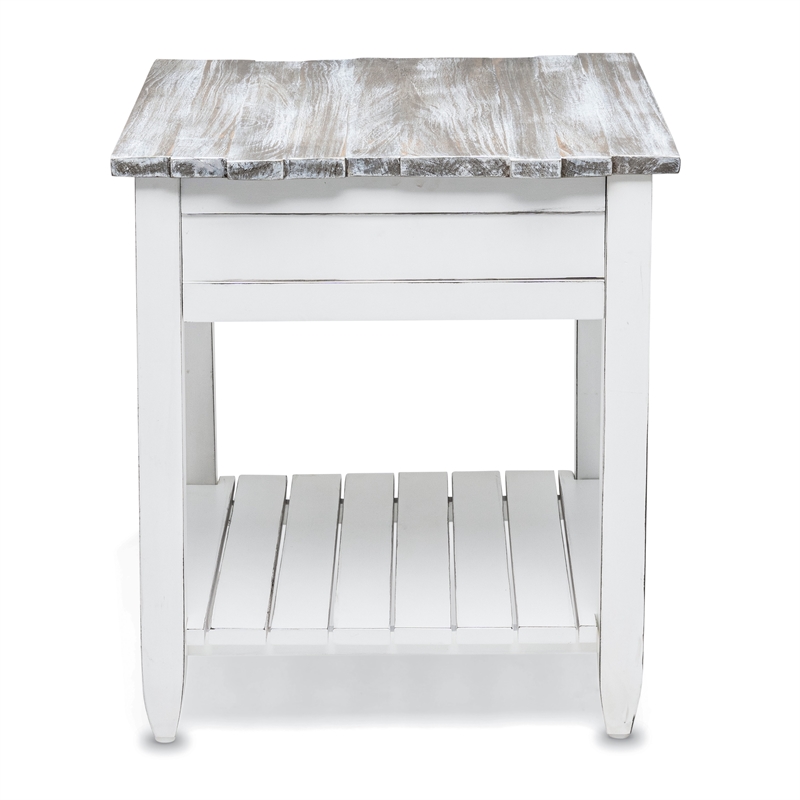 Pemberly Row Contemporary Wood End Table with Drawer in White/Gray