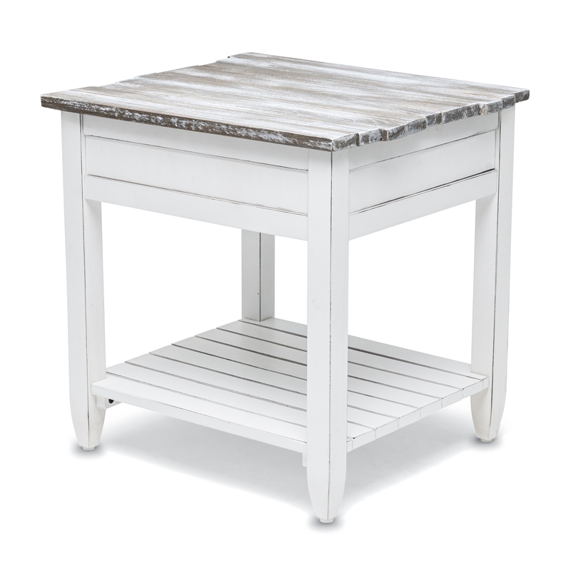 Pemberly Row Contemporary Wood End Table with Drawer in White/Gray