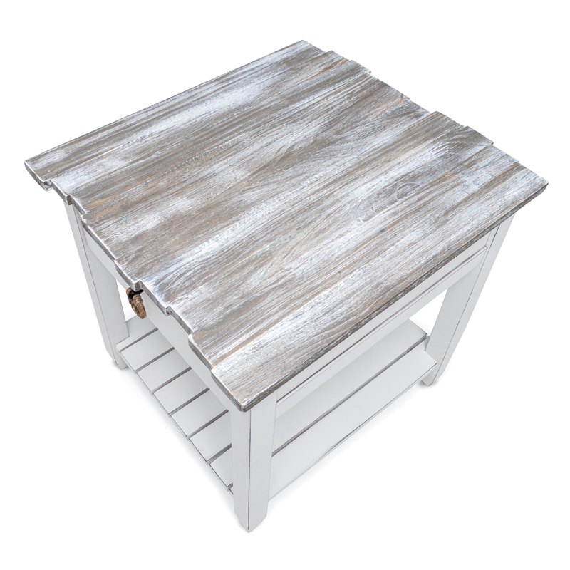 Pemberly Row Contemporary Wood End Table with Drawer in White/Gray