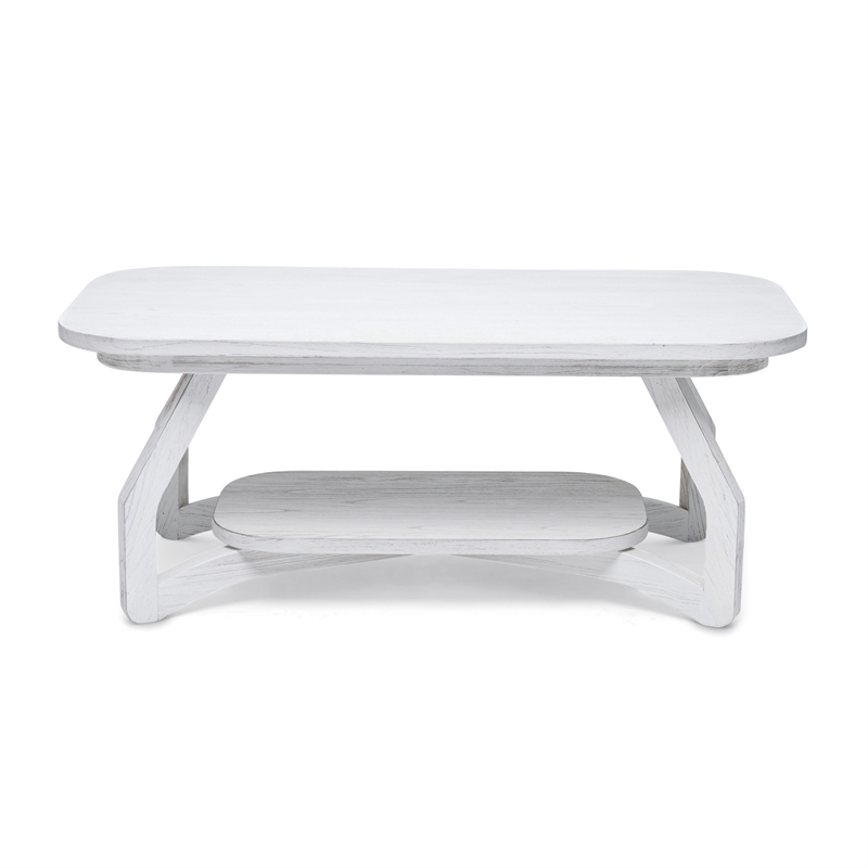Pemberly Row Contemporary Wood Curved Edges Coffee Table in White