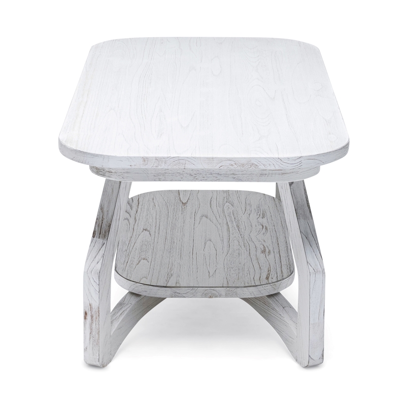 Pemberly Row Contemporary Wood Curved Edges Coffee Table in White
