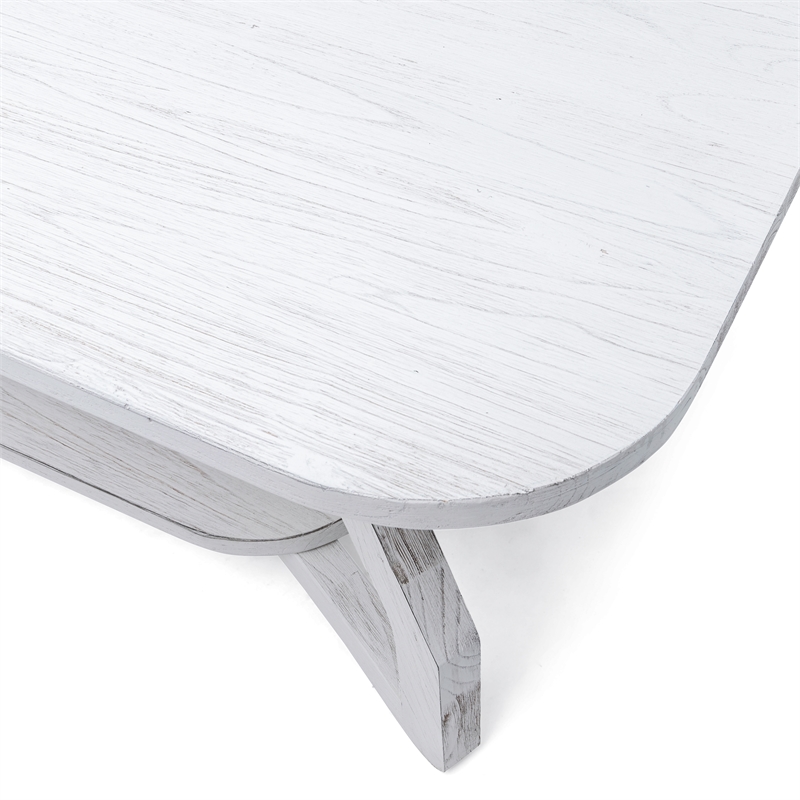 Pemberly Row Contemporary Wood Curved Edges Coffee Table in White