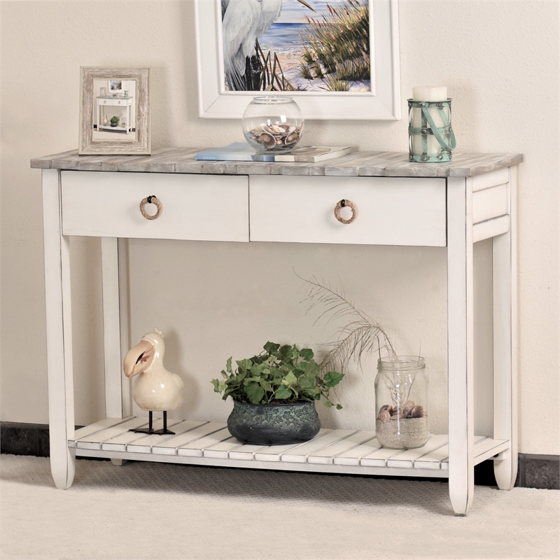 Pemberly Row Contemporary Wood Console Table with Drawers in White/Gray