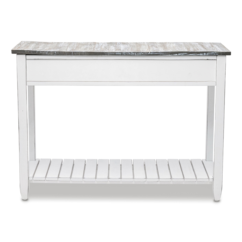 Pemberly Row Contemporary Wood Console Table with Drawers in White/Gray
