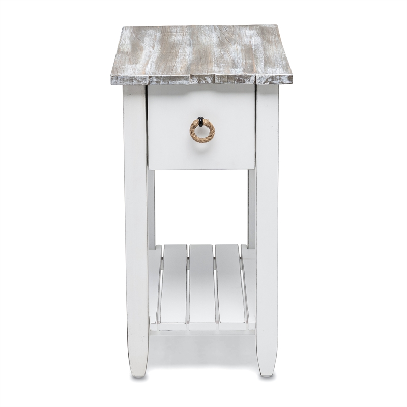 Pemberly Row Contemporary Wood Chairside Table with Drawer in White/Gray