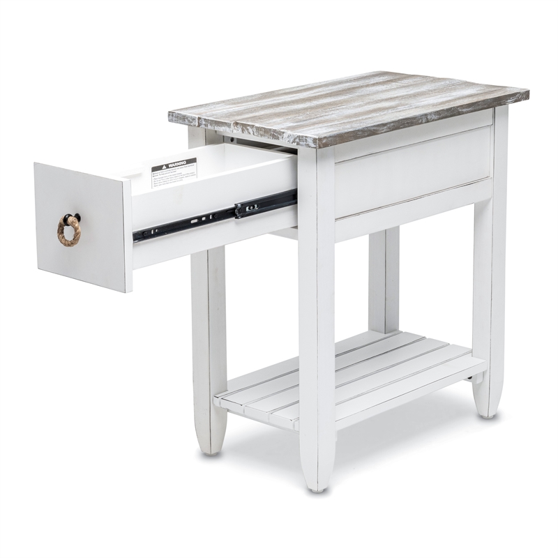 Pemberly Row Contemporary Wood Chairside Table with Drawer in White/Gray
