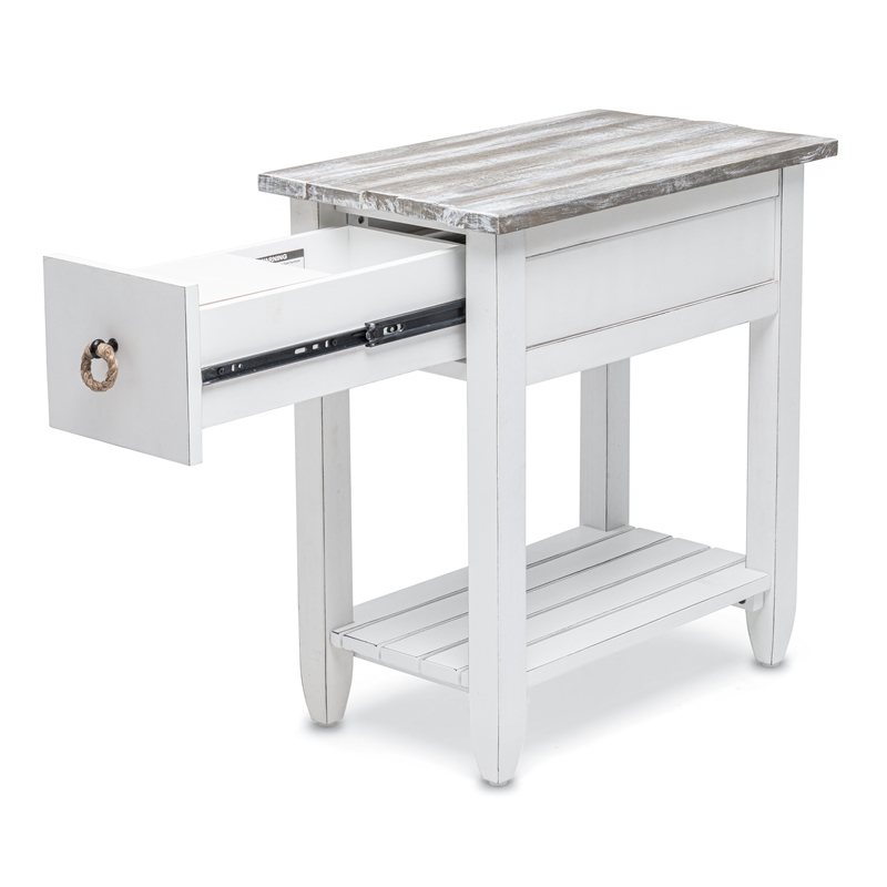 Pemberly Row Contemporary Wood Chairside Table with Drawer in White/Gray