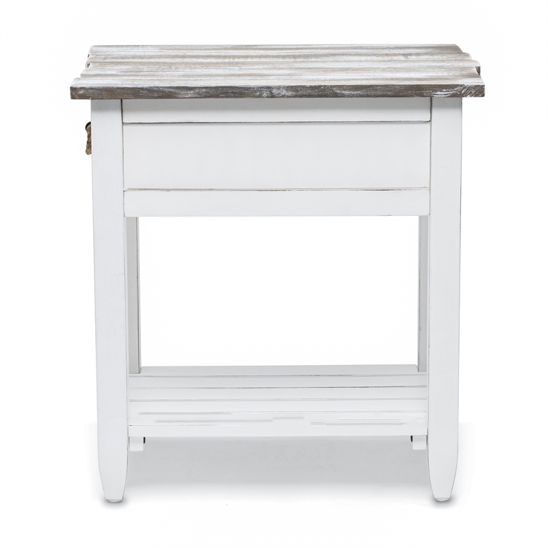 Pemberly Row Contemporary Wood Chairside Table with Drawer in White/Gray