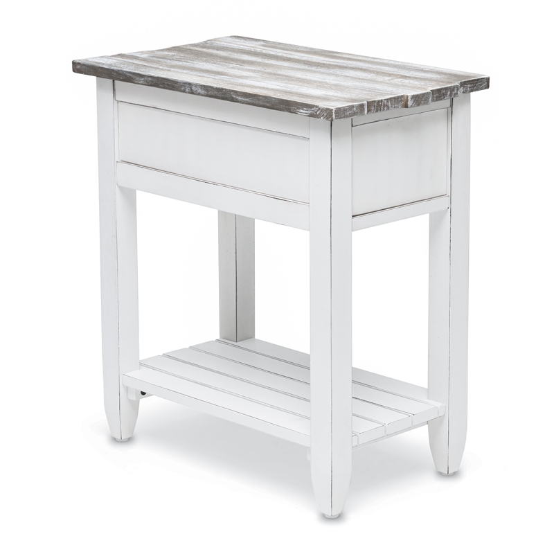 Pemberly Row Contemporary Wood Chairside Table with Drawer in White/Gray