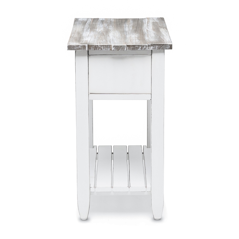 Pemberly Row Contemporary Wood Chairside Table with Drawer in White/Gray