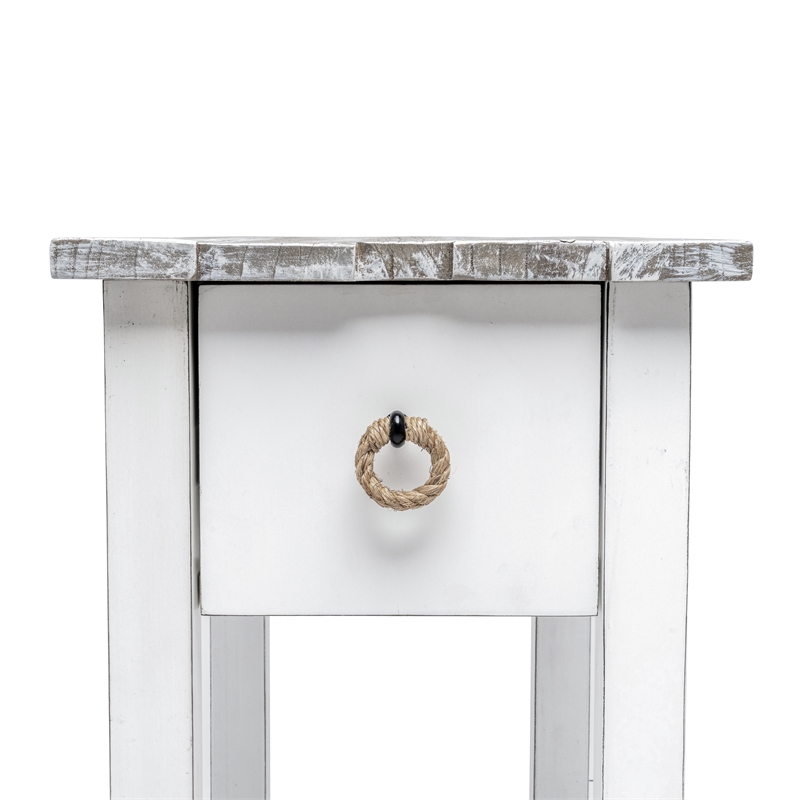 Pemberly Row Contemporary Wood Chairside Table with Drawer in White/Gray