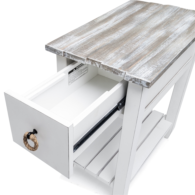 Pemberly Row Contemporary Wood Chairside Table with Drawer in White/Gray