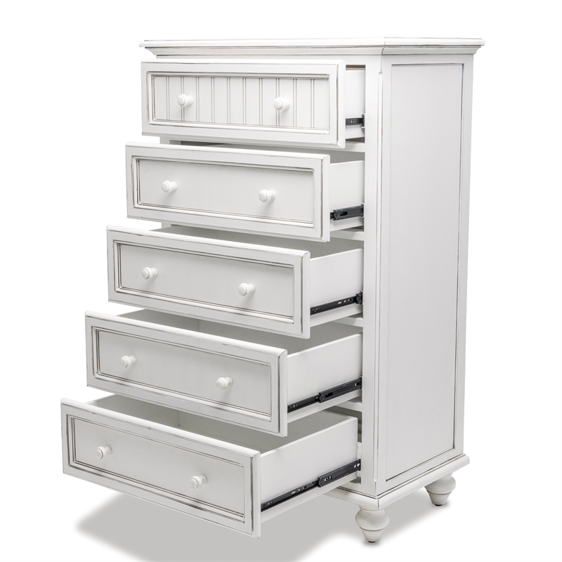 Pemberly Row Modern Coastal Wood Chest with 5-Drawers in White
