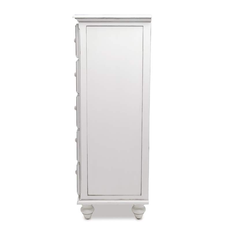 Pemberly Row Modern Coastal Wood Chest with 5-Drawers in White