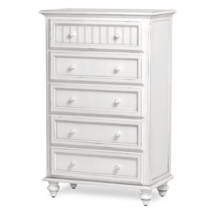 Pemberly Row Modern Coastal Wood Chest with 5-Drawers in White