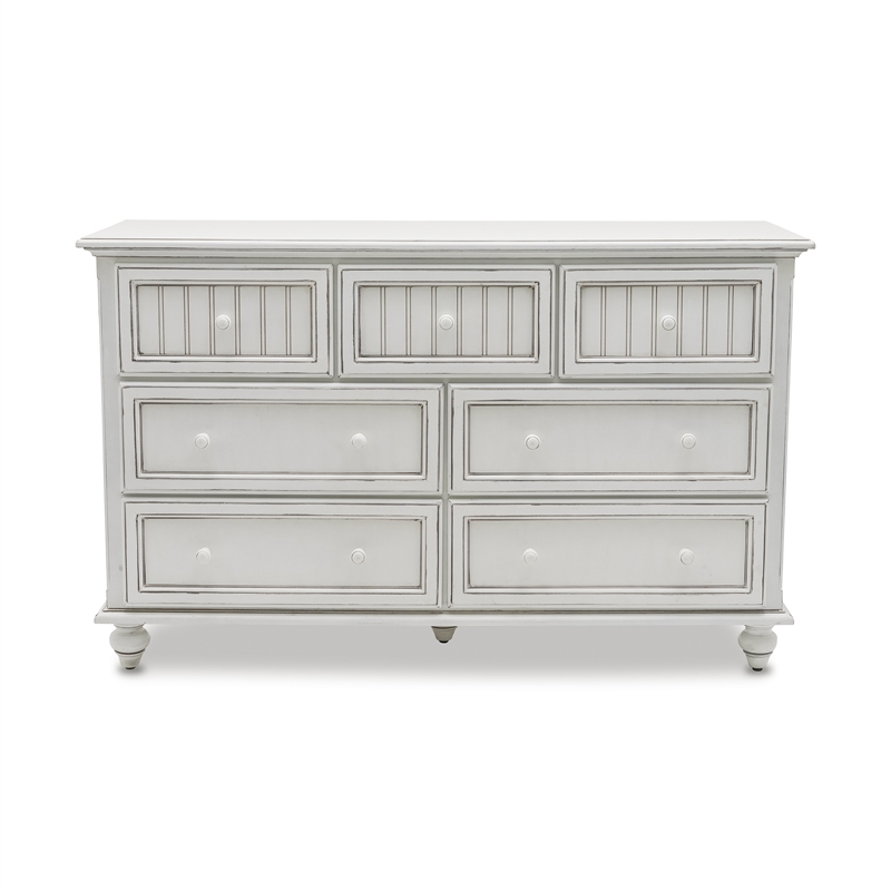 Pemberly Row Modern Coastal Wood Dresser with 7-Drawers in White