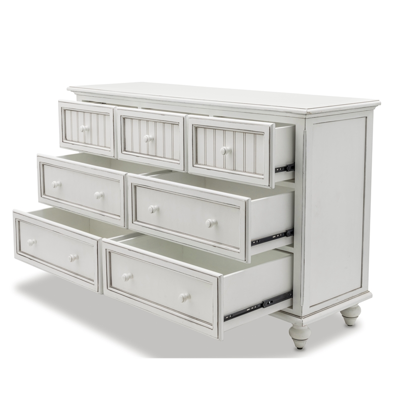 Pemberly Row Modern Coastal Wood Dresser with 7-Drawers in White