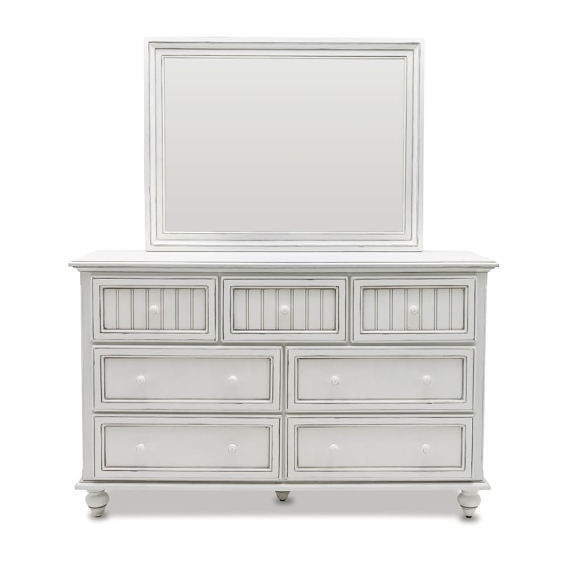 Pemberly Row Modern Coastal Wood Dresser with 7-Drawers in White