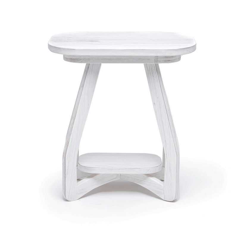 Pemberly Row Contemporary Wood Curved Edges Chairside Table in White