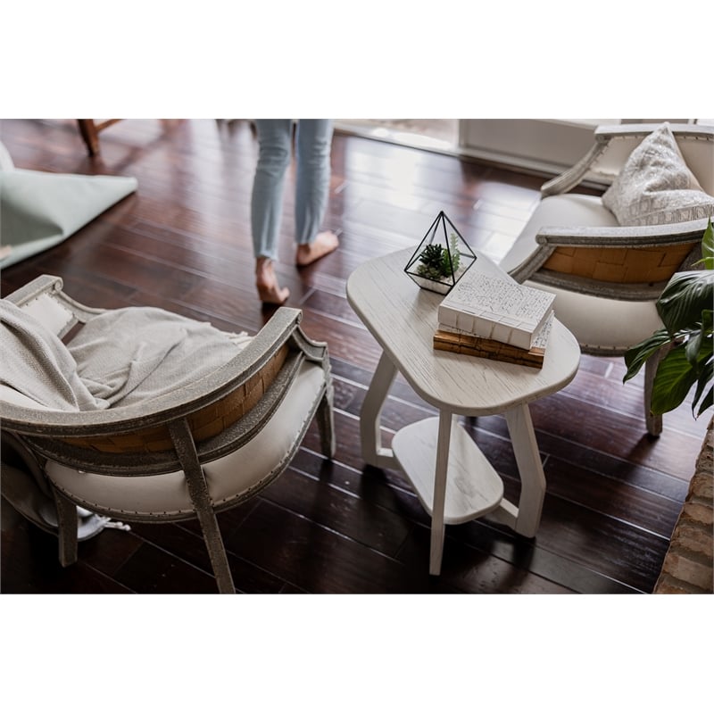 Pemberly Row Contemporary Wood Curved Edges Chairside Table in White