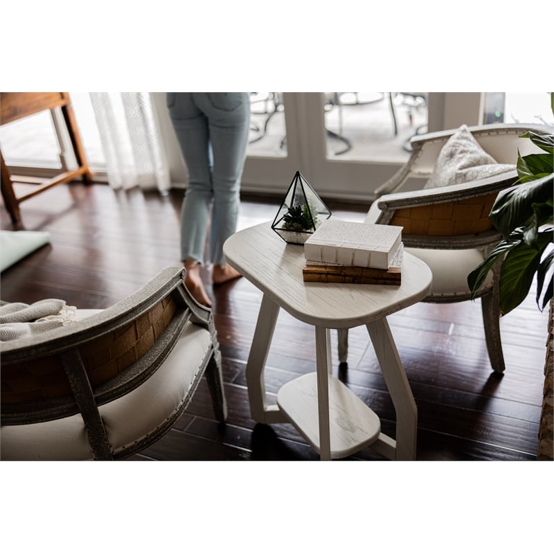 Pemberly Row Contemporary Wood Curved Edges Chairside Table in White