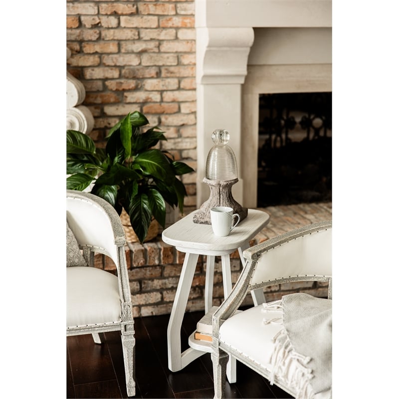 Pemberly Row Contemporary Wood Curved Edges Chairside Table in White